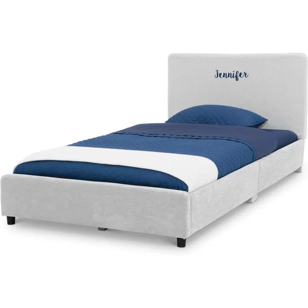 Personalized Upholstered Twin Size Bed with Headboard, Premium Wood Slat Support, No Box Spring Needed, Easy Assembly, Navy Tweed