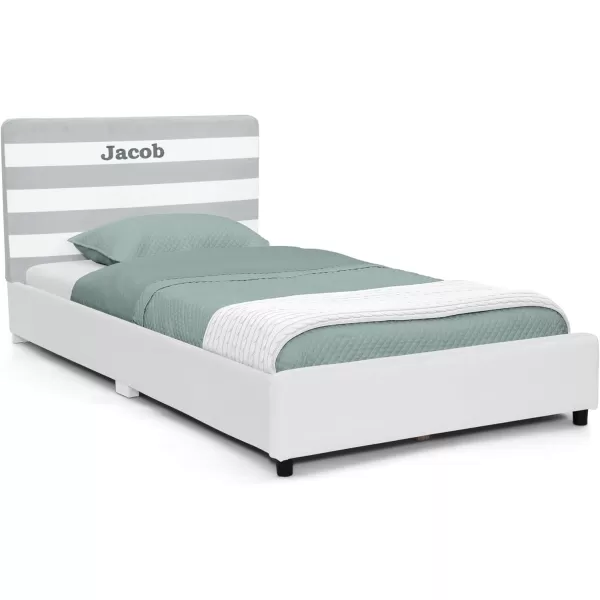 Personalized Upholstered Twin Size Bed with Headboard, Premium Wood Slat Support, No Box Spring Needed, Easy Assembly, Navy Tweed