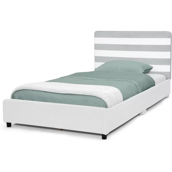 Personalized Upholstered Twin Size Bed with Headboard, Premium Wood Slat Support, No Box Spring Needed, Easy Assembly, Navy Tweed