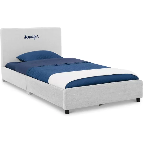 Personalized Upholstered Twin Size Bed with Headboard, Premium Wood Slat Support, No Box Spring Needed, Easy Assembly, Navy Tweed