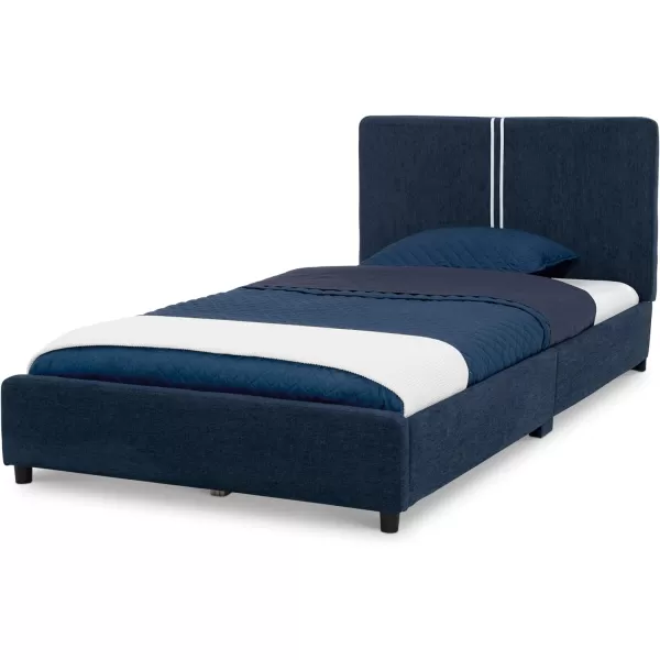 Personalized Upholstered Twin Size Bed with Headboard, Premium Wood Slat Support, No Box Spring Needed, Easy Assembly, Navy Tweed