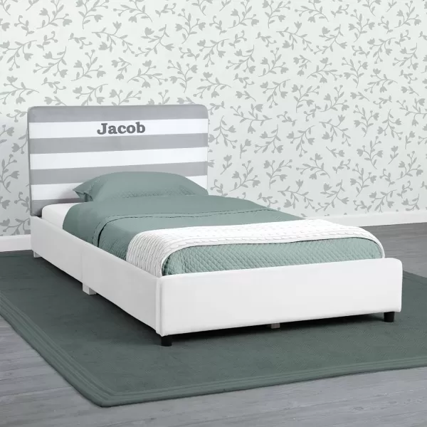 Personalized Upholstered Twin Size Bed with Headboard, Premium Wood Slat Support, No Box Spring Needed, Easy Assembly, Navy Tweed