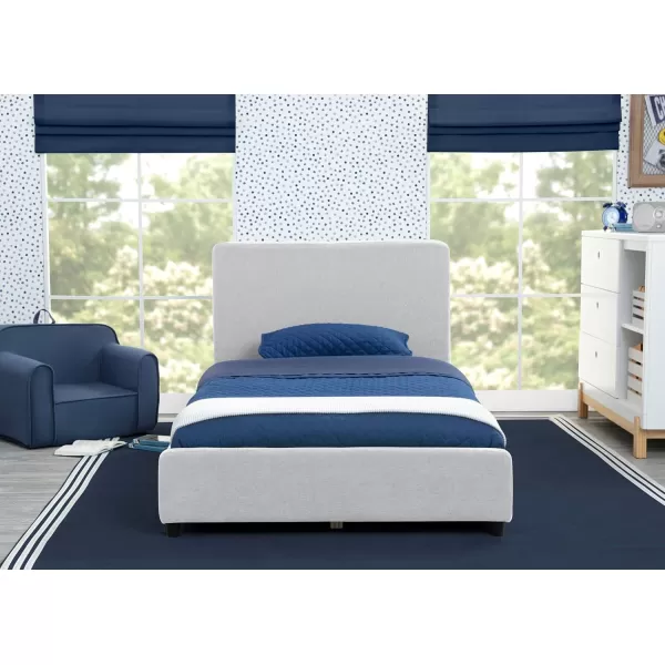Personalized Upholstered Twin Size Bed with Headboard, Premium Wood Slat Support, No Box Spring Needed, Easy Assembly, Navy Tweed