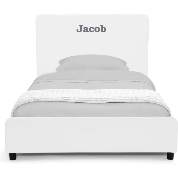 Personalized Upholstered Twin Size Bed with Headboard, Premium Wood Slat Support, No Box Spring Needed, Easy Assembly, Navy Tweed