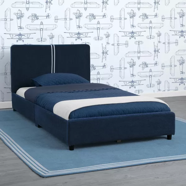 Personalized Upholstered Twin Size Bed with Headboard, Premium Wood Slat Support, No Box Spring Needed, Easy Assembly, Navy Tweed