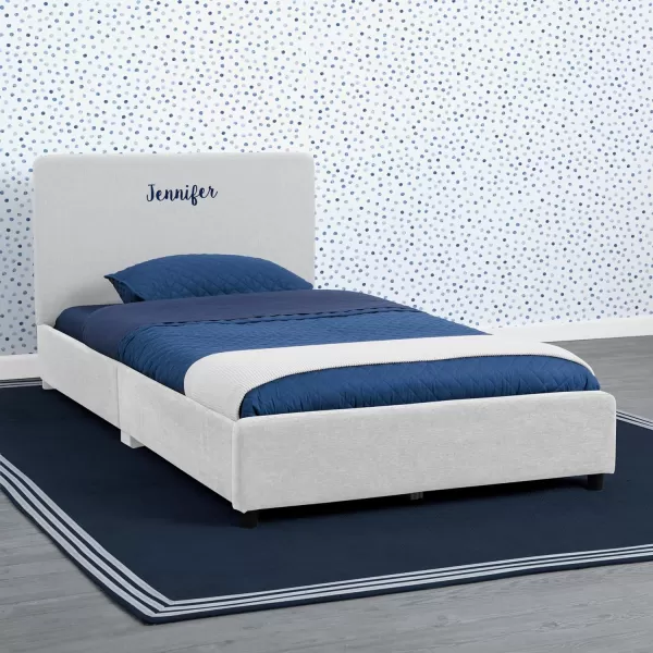 Personalized Upholstered Twin Size Bed with Headboard, Premium Wood Slat Support, No Box Spring Needed, Easy Assembly, Navy Tweed