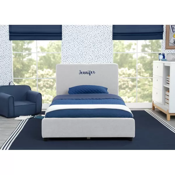 Personalized Upholstered Twin Size Bed with Headboard, Premium Wood Slat Support, No Box Spring Needed, Easy Assembly, Navy Tweed