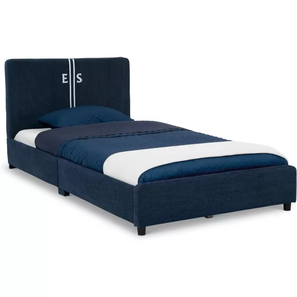 Personalized Upholstered Twin Size Bed with Headboard, Premium Wood Slat Support, No Box Spring Needed, Easy Assembly, Navy Tweed