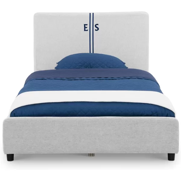 Personalized Upholstered Twin Size Bed with Headboard, Premium Wood Slat Support, No Box Spring Needed, Easy Assembly, Navy Tweed