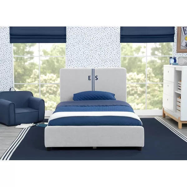 Personalized Upholstered Twin Size Bed with Headboard, Premium Wood Slat Support, No Box Spring Needed, Easy Assembly, Navy Tweed