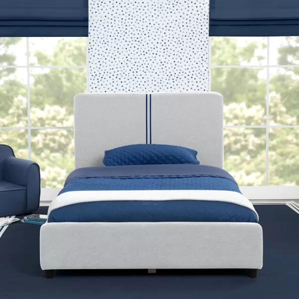 Personalized Upholstered Twin Size Bed with Headboard, Premium Wood Slat Support, No Box Spring Needed, Easy Assembly, Navy Tweed