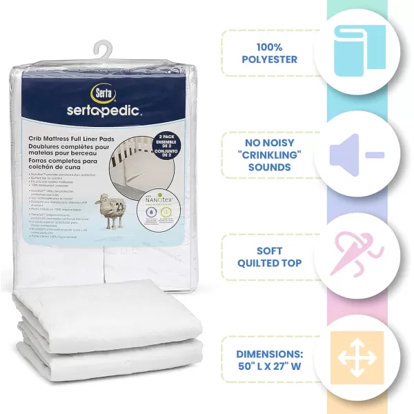 Serta Sertapedic Crib Mattress Liner Pads  - 100% Waterproof with Nanotex Technology - Ideal for Potty Training - Washable 