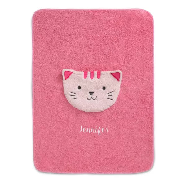Sherpa Throw Blanket with Storage Pocket for Kids, Magenta Cat
