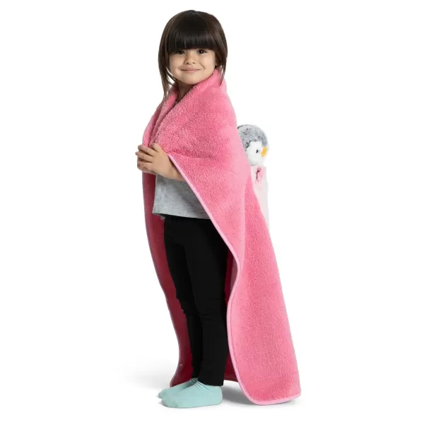 Sherpa Throw Blanket with Storage Pocket for Kids, Magenta Cat