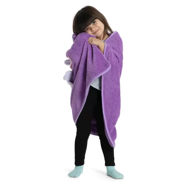 Sherpa Throw Blanket with Storage Pocket for Kids, Magenta Cat