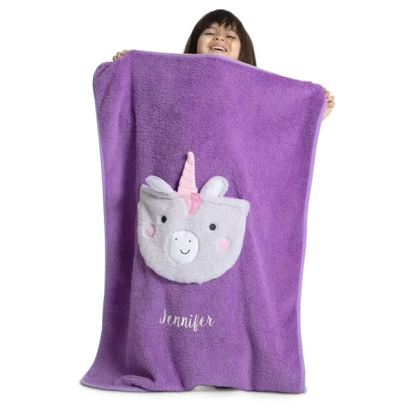Sherpa Throw Blanket with Storage Pocket for Kids, Magenta Cat