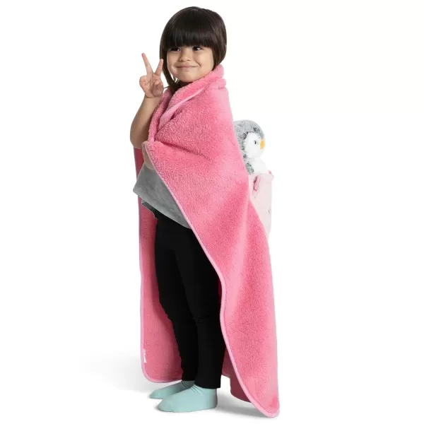 Sherpa Throw Blanket with Storage Pocket for Kids, Magenta Cat