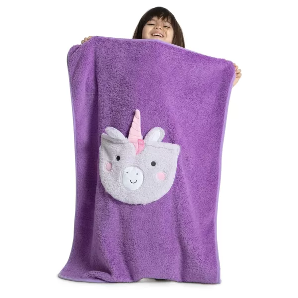 Sherpa Throw Blanket with Storage Pocket for Kids, Magenta Cat