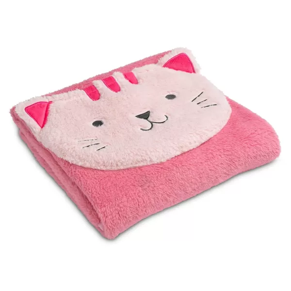 Sherpa Throw Blanket with Storage Pocket for Kids, Magenta Cat