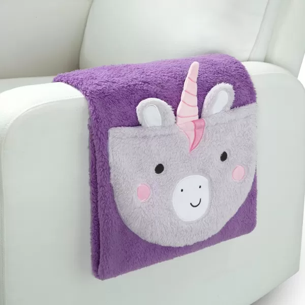 Sherpa Throw Blanket with Storage Pocket for Kids, Magenta Cat