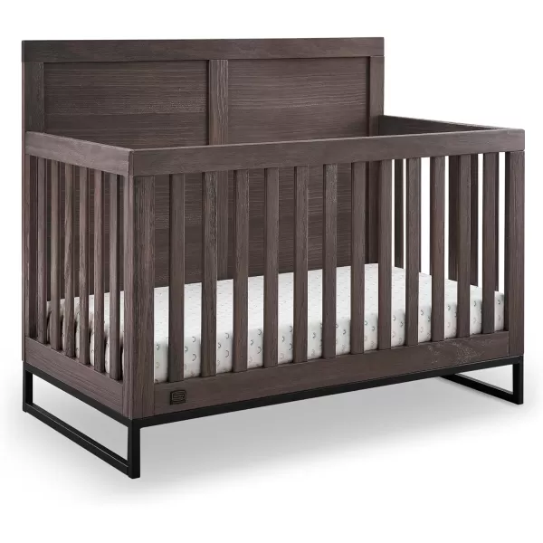 Simmons Kids Foundry 6-in-1 Convertible Baby Crib, Rustic Mist with Matte Black