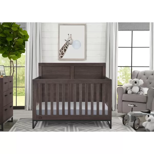 Simmons Kids Foundry 6-in-1 Convertible Baby Crib, Rustic Mist with Matte Black