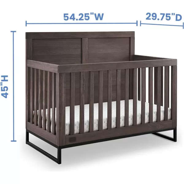 Simmons Kids Foundry 6-in-1 Convertible Baby Crib, Rustic Mist with Matte Black
