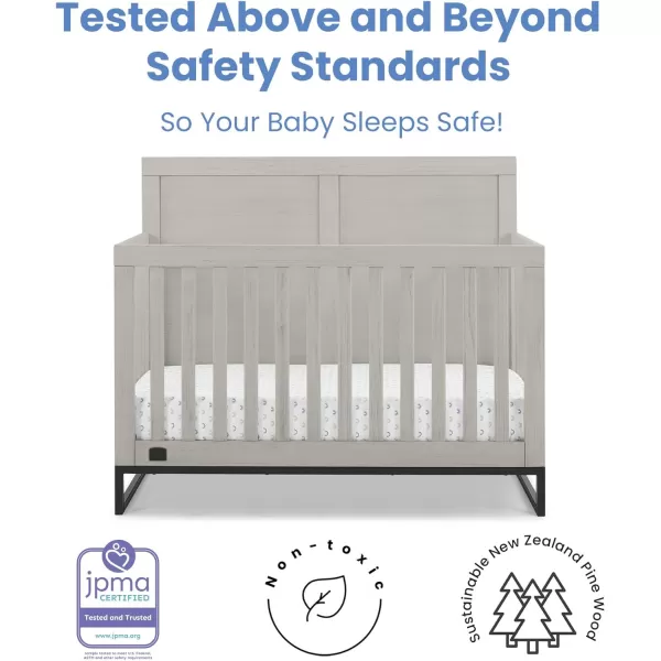 Simmons Kids Foundry 6-in-1 Convertible Baby Crib, Rustic Mist with Matte Black