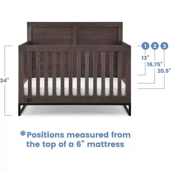 Simmons Kids Foundry 6-in-1 Convertible Baby Crib, Rustic Mist with Matte Black