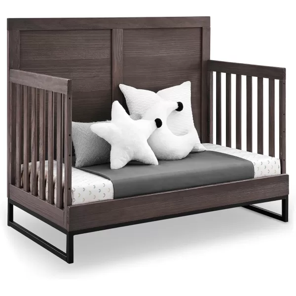 Simmons Kids Foundry 6-in-1 Convertible Baby Crib, Rustic Mist with Matte Black
