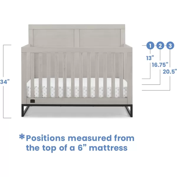Simmons Kids Foundry 6-in-1 Convertible Baby Crib, Rustic Mist with Matte Black