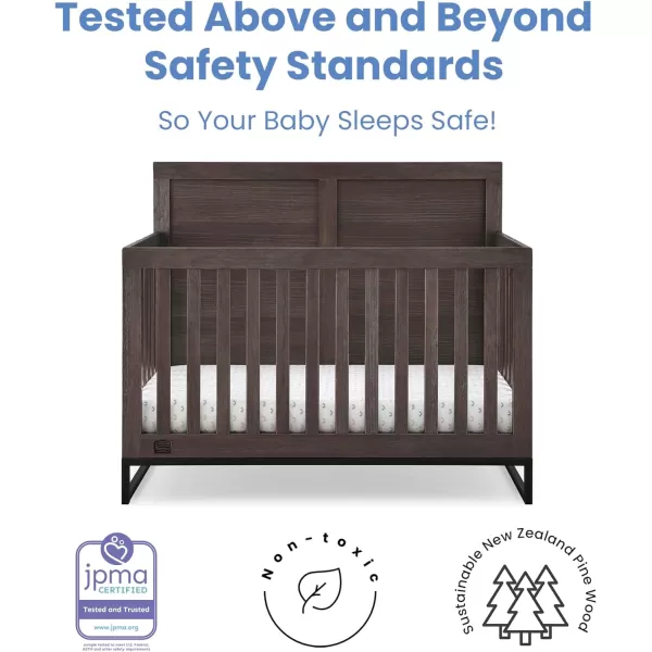Simmons Kids Foundry 6-in-1 Convertible Baby Crib, Rustic Mist with Matte Black