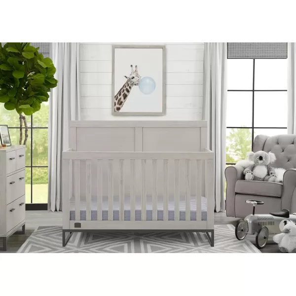 Simmons Kids Foundry 6-in-1 Convertible Baby Crib, Rustic Mist with Matte Black