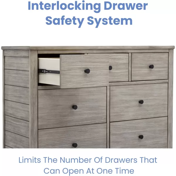 Simmons Kids Monterey 7 Drawer Dresser with Interlocking Drawers, Rustic White