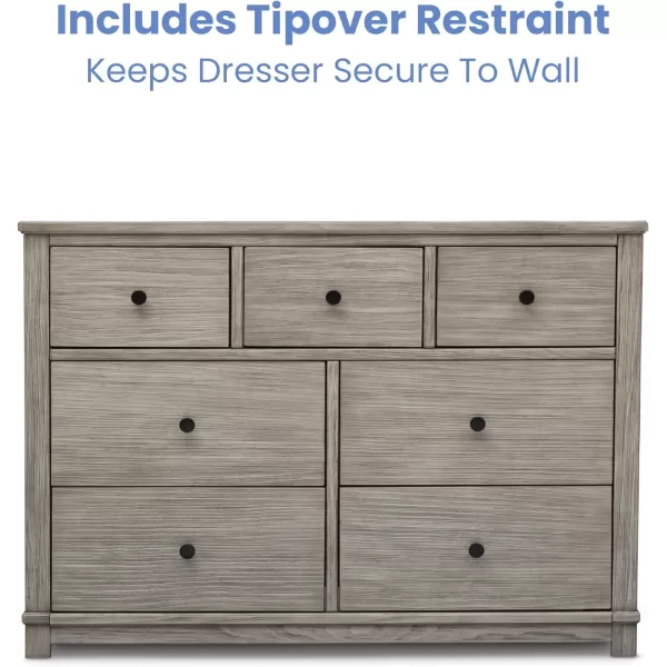 Simmons Kids Monterey 7 Drawer Dresser with Interlocking Drawers, Rustic White