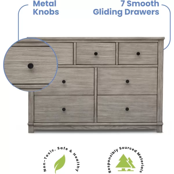 Simmons Kids Monterey 7 Drawer Dresser with Interlocking Drawers, Rustic White