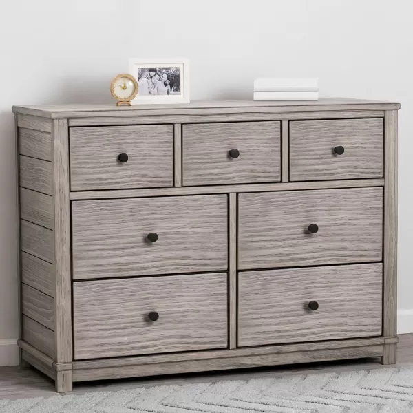 Simmons Kids Monterey 7 Drawer Dresser with Interlocking Drawers, Rustic White