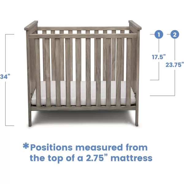 Simmons Kids Monterey Mini Crib with Mattress - Greenguard Gold Certified, Rustic Gray
