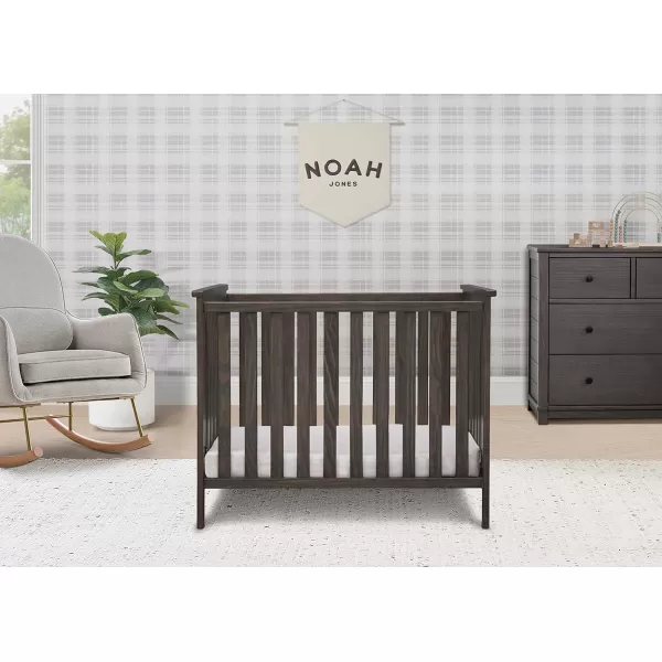 Simmons Kids Monterey Mini Crib with Mattress - Greenguard Gold Certified, Rustic Gray