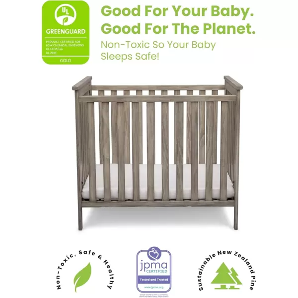 Simmons Kids Monterey Mini Crib with Mattress - Greenguard Gold Certified, Rustic Gray