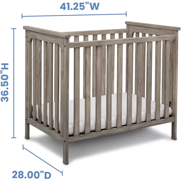 Simmons Kids Monterey Mini Crib with Mattress - Greenguard Gold Certified, Rustic Gray