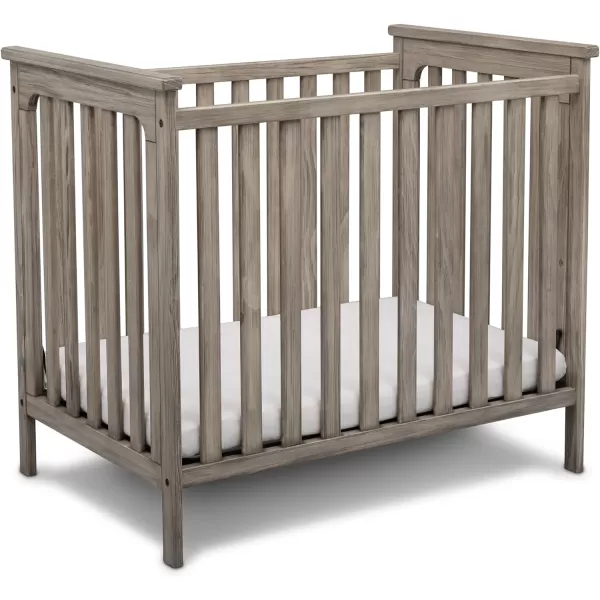Simmons Kids Monterey Mini Crib with Mattress - Greenguard Gold Certified, Rustic Gray
