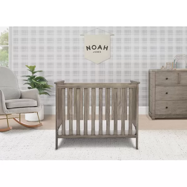 Simmons Kids Monterey Mini Crib with Mattress - Greenguard Gold Certified, Rustic Gray