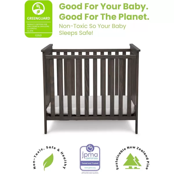 Simmons Kids Monterey Mini Crib with Mattress - Greenguard Gold Certified, Rustic Gray