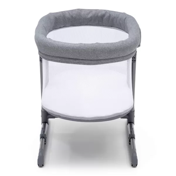 Simmons Kids Oval City Sleeper Bedside Bassinet - Adjustable Height Portable Crib with Wheels &amp; Airflow Mesh, Grey Tweed 31.5x19.7x30 Inch 