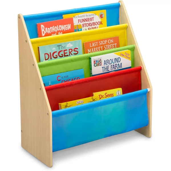 Sling Book Rack Bookshelf for Kids - Easy-to-Reach Storage for Books, Magazines or Coloring Books - Ideal for Playrooms &amp; Homeschooling - Greenguard Gold Certified, Grey/Blue
