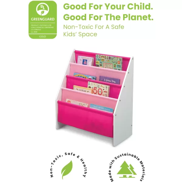 Sling Book Rack Bookshelf for Kids - Easy-to-Reach Storage for Books, Magazines or Coloring Books - Ideal for Playrooms &amp; Homeschooling - Greenguard Gold Certified, Grey/Blue