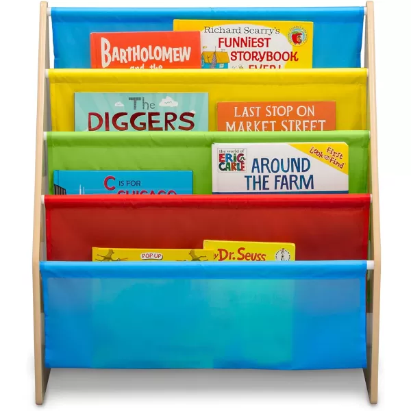 Sling Book Rack Bookshelf for Kids - Easy-to-Reach Storage for Books, Magazines or Coloring Books - Ideal for Playrooms &amp; Homeschooling - Greenguard Gold Certified, Grey/Blue