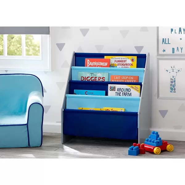 Sling Book Rack Bookshelf for Kids - Easy-to-Reach Storage for Books, Magazines or Coloring Books - Ideal for Playrooms &amp; Homeschooling - Greenguard Gold Certified, Grey/Blue
