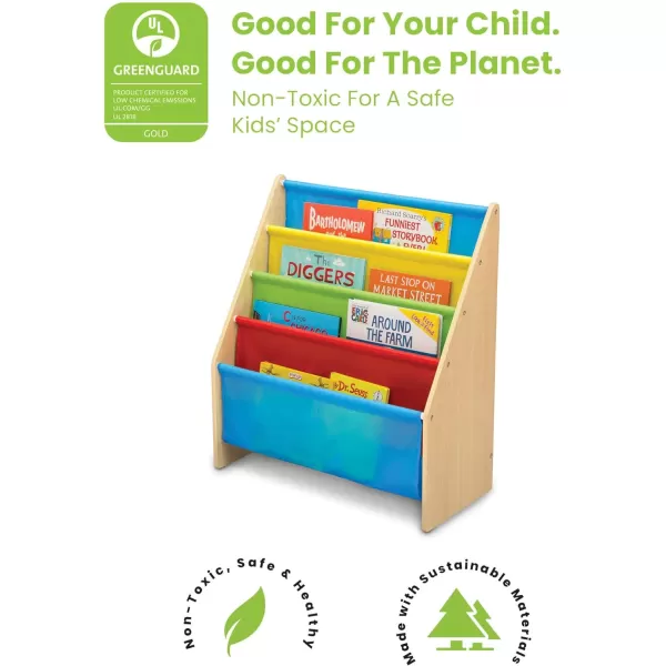 Sling Book Rack Bookshelf for Kids - Easy-to-Reach Storage for Books, Magazines or Coloring Books - Ideal for Playrooms &amp; Homeschooling - Greenguard Gold Certified, Grey/Blue
